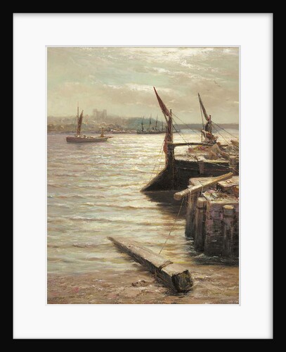 Barges moored by the riverbank by Colin Hunter