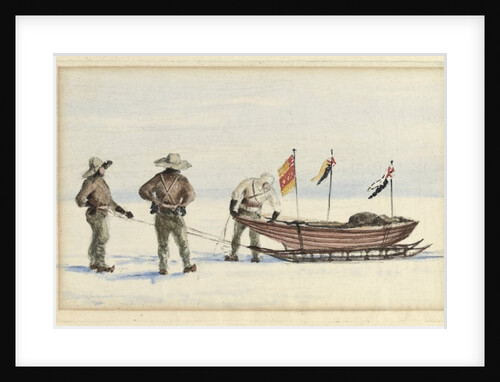 The sledge party to White Island, February 1902: Shackleton, Wilson and Ferrar preparing to set out, 1902 by Edward Adrian Wilson