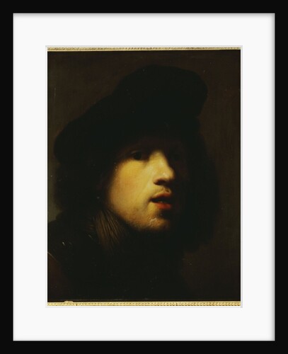 Portrait of the artist, head and shoulders, in a black beret and a gorget by (studio of) Rembrandt Harmensz. van Rijn
