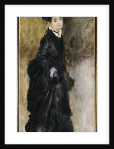 A young woman, full length, holding up her skirt, 1877 by Pierre Auguste Renoir