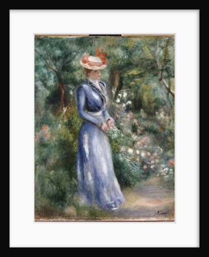 Woman in a Blue Dress Standing in the Garden at Saint-Cloud by Pierre Auguste Renoir