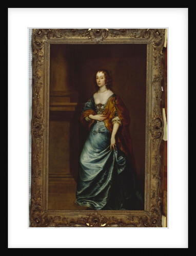 Portrait of Mary Villiers, Duchess of Lennox and Richmond, in a blue dress and brown wrap by a column by Anthony van