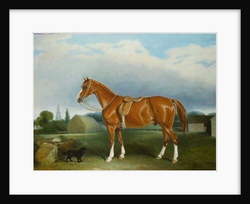 A Chestnut Hunter and a Spaniel by Farm Buildings by John E. Ferneley