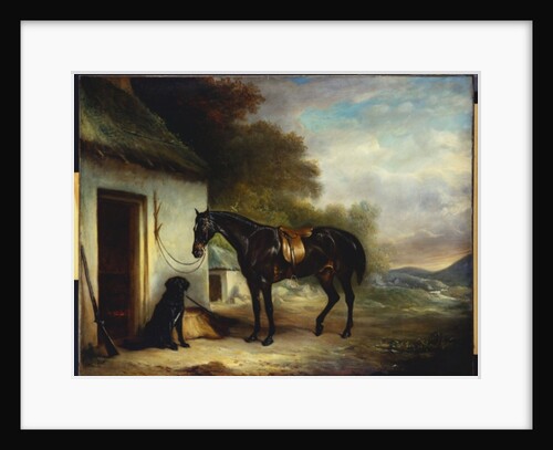 Mr. Stuart's Favourite Hunter, Vagabond' and his Flatcoated Retriever, Nell, by a Cottage Door, 1867 by John E. Ferneley