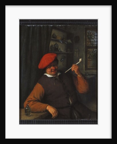 A Peasant in a Red Beret Smoking a Pipe, in an Interior by Adriaen Jansz. van Ostade