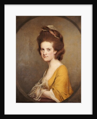 Portrait of Dorothy Hodges, half length, in a yellow dress by Joseph Wright of Derby