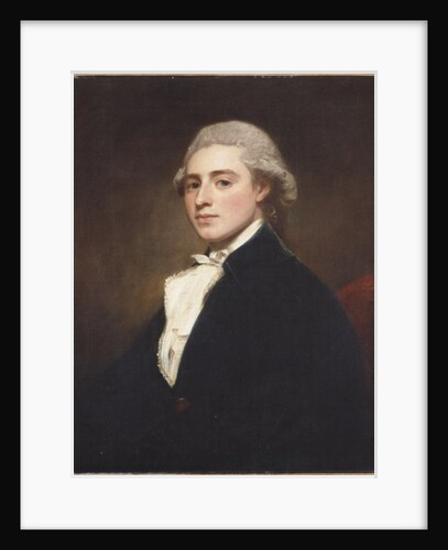 Portrait of James Dashwood, half length, wearing a blue jacket and white jabot by George Romney