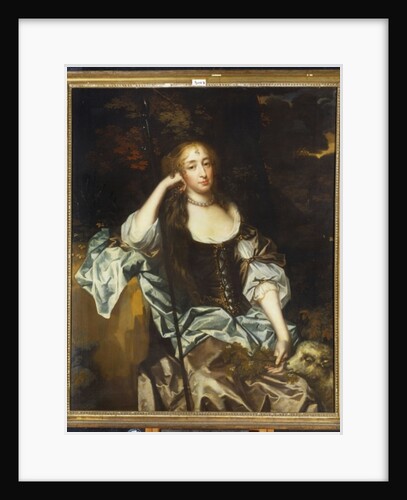 Portrait of a lady with her pet lamb at her side by Peter (circle of) Lely