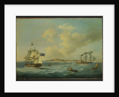 A 44-Gun Frigate, a Passenger Paddle-Steamer and other Shipping off St.Peter Port, Guernsey, 1825 by John Thomas Serres