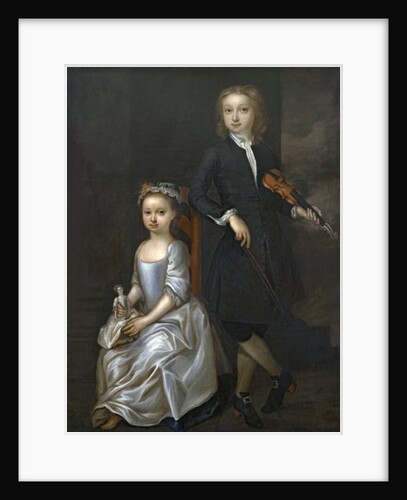 A young boy holding a violin and a young girl holding a doll by John (circle of) Vanderbank