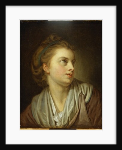 A girl, bust length, with a green hairband, looking up by Jean Baptiste Greuze