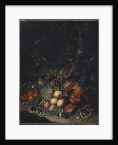 Peaches, Grapes, Pomegranates, Melons, a Corncob, Apricots, Plums, Pears, Acorns, 1718 by Rachel Ruysch