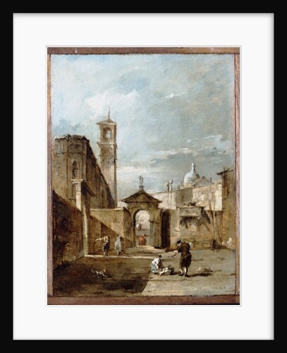 A Capriccio of a Venetian Campo with a Church Beyond by Francesco Guardi