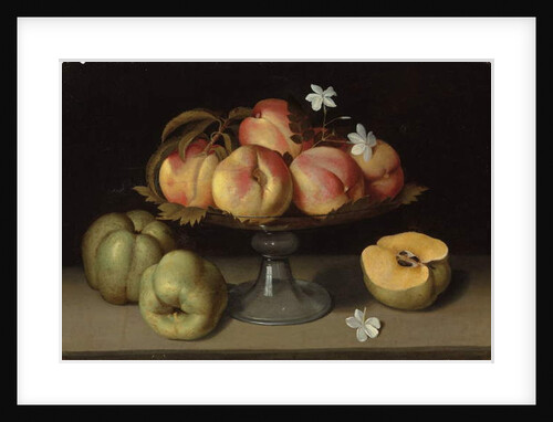 Peaches in a glass bowl, apples and jasmine flowers by Fede Galizia
