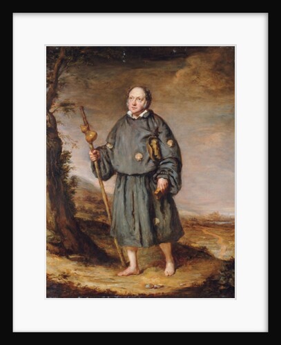 Portrait of a gentleman as a pilgrim, on a track, holding a staff with a gourd and a bible, 1836 by Edward Daniel Leahy