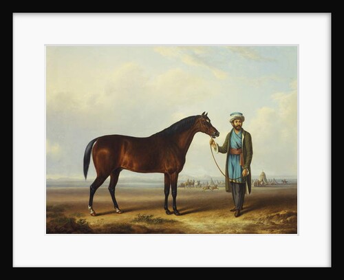 An Arab stallion held by a groom with an encampment beyond by Charles Towne