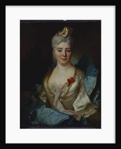 Portrait of a lady, wearing a white dress and a blue cloak by Nicolas de Largilliere