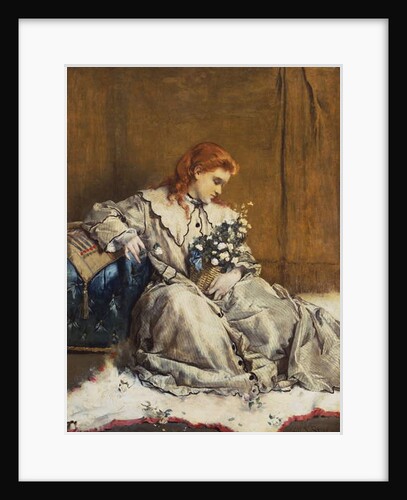 Daydream, Young Red-Headed Girl with Blue Ottoman by Alfred Emile Stevens