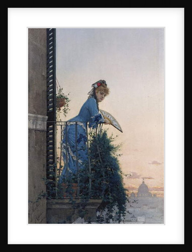 An Elegant Beauty on a Balcony looking out over Rome, with the Dome of St Peter in the Distance by Willem Johannes Martens