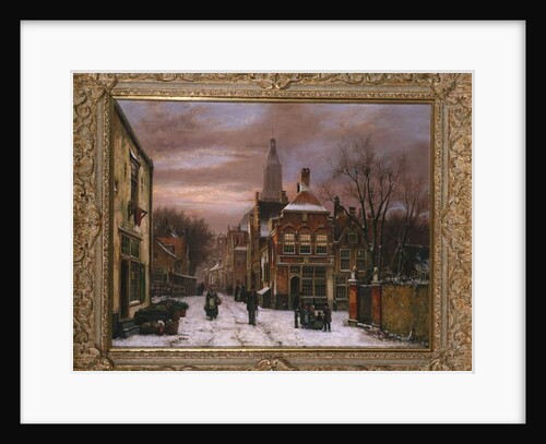 A Wintry Scene: a Dutch Street with numerous Figures by Willem Koekkoek
