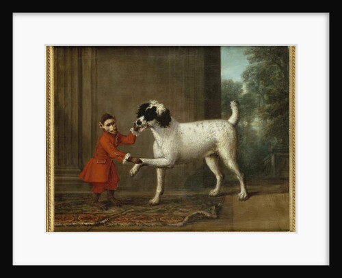 A Monkey wearing Crimson Livery dancing with a Poodle on the Terrace of a Country House by John Wootton