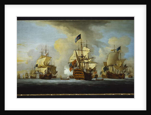 The English Fleet at Anchor with the Admiral's Ship signalling to the Vice and Rear Admirals of the White and Blue Squadrons by Peter Monamy