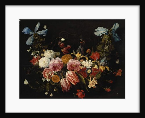 A Swag of Roses, Tulips, Dahlias and other Flowers by Jan van the Elder Kessel
