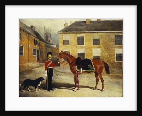 An Officer of the Dragoon Guards, Caribineers with his Mount in the Barrack's Stable Yard, 1839 by John Frederick Herring Snr