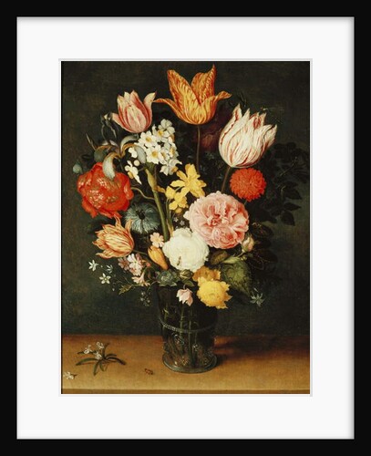 Tulips, Roses and other Flowers in a Glass Vase by Balthasar van der Ast
