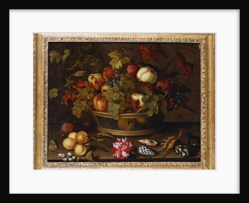 Grapes, Apples, a Peach and Plums in a Basket with Lily of the Valley by Balthasar van der Ast