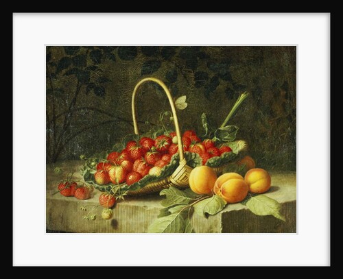 A Basket of Strawberries with Peaches on a Stone Ledge, 1856 by William Hammer