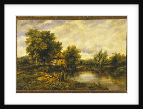 A River Landscape with an Angler by a Mill by Frederick Waters Watts