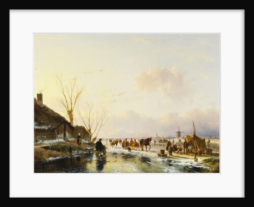 Skaters by a Booth on a Frozen River, 1850 by Andreas Schelfhout