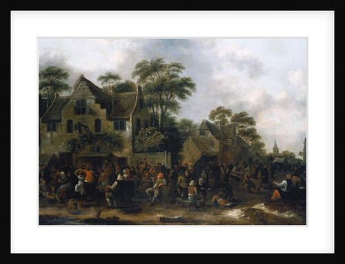 Peasants dancing and feasting in a Village Street by Claes Molenaer