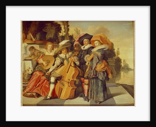 Elegant Figures making Music on a Terrace by a Lake by Dirck Hals