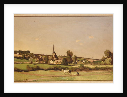 An Extensive Landscape with a Ploughman and a Village beyond by Henri-Joseph Harpignies