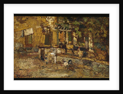 Farmyard with a Donkey and Cockerels by Adolphe Joseph Thomas Monticelli
