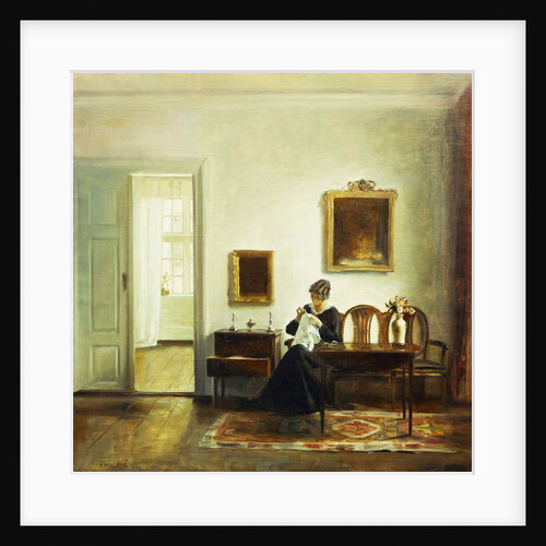A Woman Sewing in an Interior by Carl Holsoe