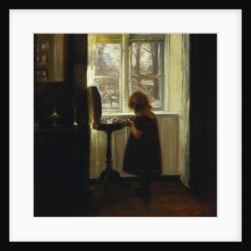 A Girl Standing by a Sewing Table by Carl Holsoe