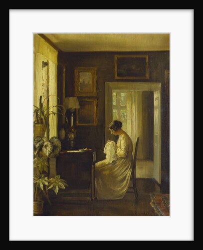 An Interior with a Woman Sewing by Carl Holsoe