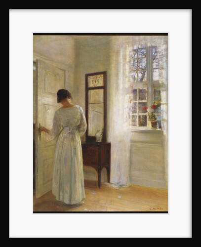 A Lady looking in a Mirror by an Open Door by Carl Holsoe