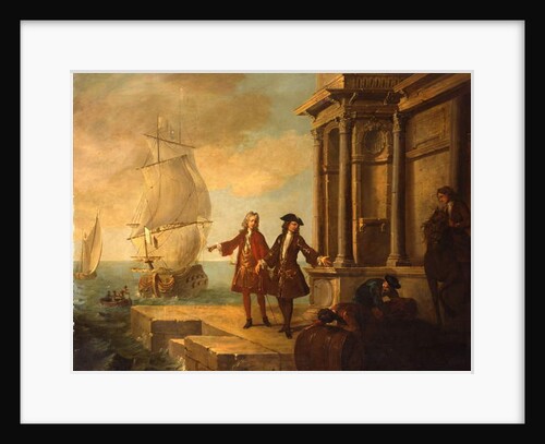 Europe - European merchants with stevedores handling a barrel and a bale on a quay, 1724 by Jean-Baptiste Oudry