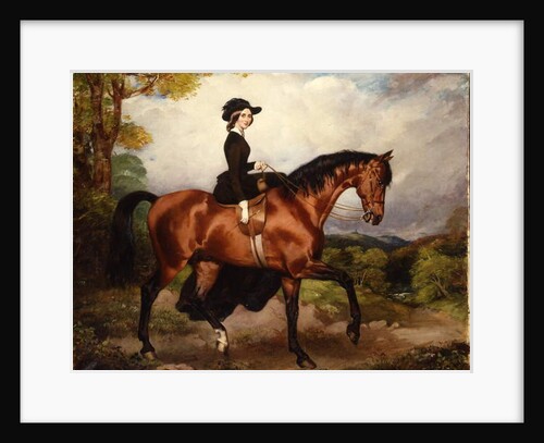 Portrait of Mrs. Thomas Conolly, seated side-saddle in a black riding habit on a chestnut hunter by William Osborne