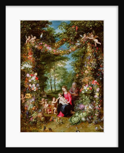 The Virgin and Child with the infant Saint John the Baptist, Saint Anne and angels, surrounded by a garland of flowers and fruit by Jan & Balen Hendrik van Brueghel