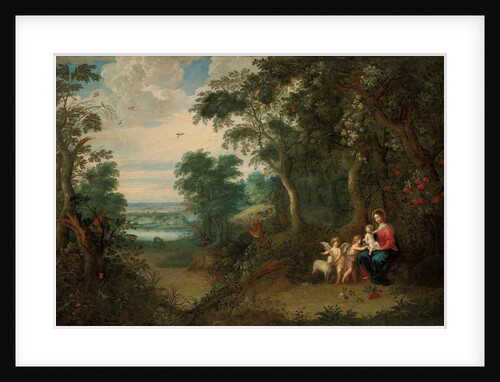 A wooded landscape with the Virgin and Child, infant St. John the Baptist and an angel by Jan the Younger (circle of) Brueghel