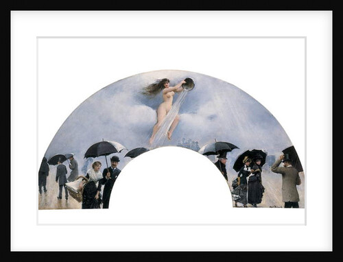 An allegory of rain, painted as fan by Jean Beraud