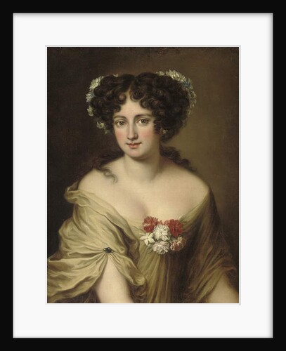 Portrait of Contessa Ortensia Ianni Stella, bust length, in an ivory chemise, with flowers in her hair by Jacob Ferdinand Voet