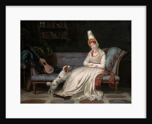 Portrait of Elizabeth, Lady Webster, later Lady Holland, in a white dress with her spaniel Pierrot, c.1795 by Louis Gauffier