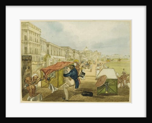 An Inexperienced Palanquin Rider, Tom Shaw Hiring a Palanquin on the Esplanade, Calcutta by Charles D'Oyly