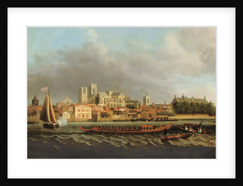 View of Westminster from Lambeth with a royal barge in the foreground by Samuel Scott